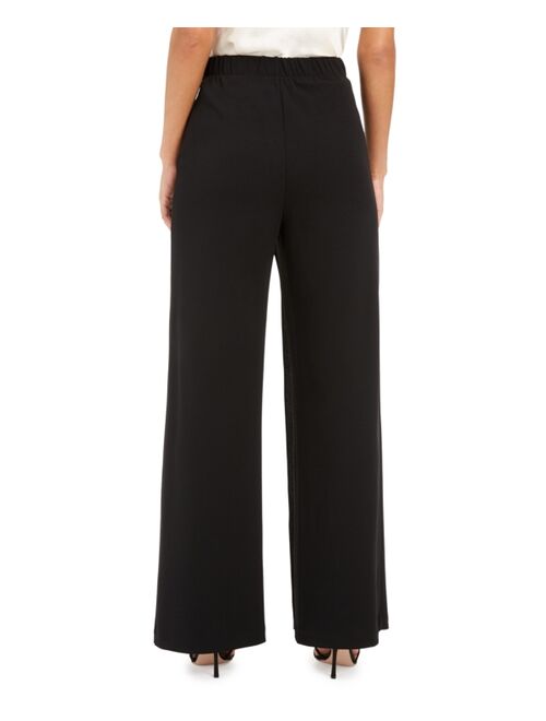 Adrianna Papell Crepe Draped-Front Wide-Leg Pants
