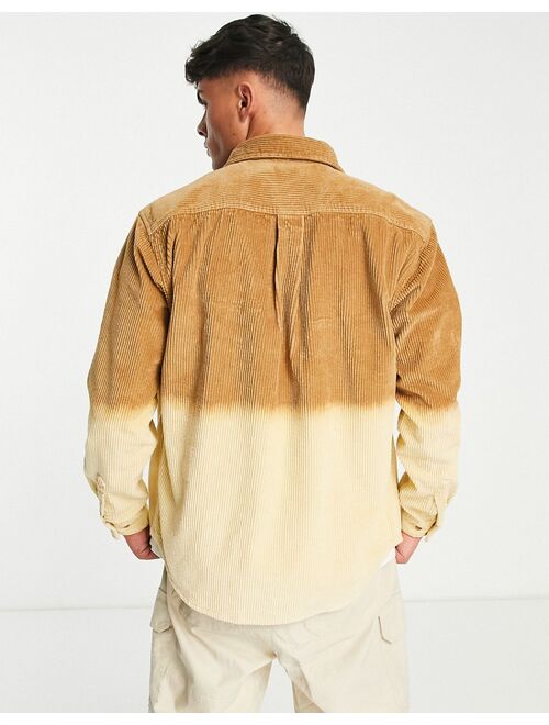 Topman bleached cord shirt in tobacco brown