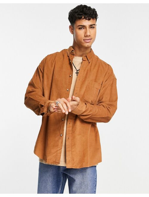 ASOS DESIGN 90s oversized cord shirt in tan