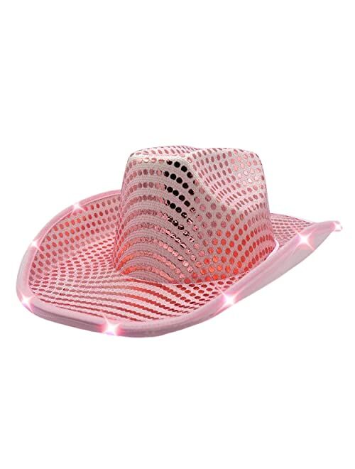 4E's Novelty Light Up Sequin Pink Light Up Cowboy Hat for Women & Teens
