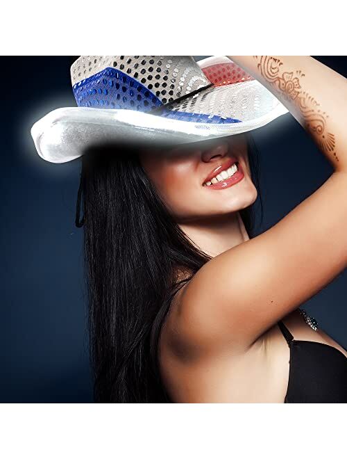 Fun Central LED Light Up Patriotic, Memorial Day Party Cowboy Hat for Men & Women
