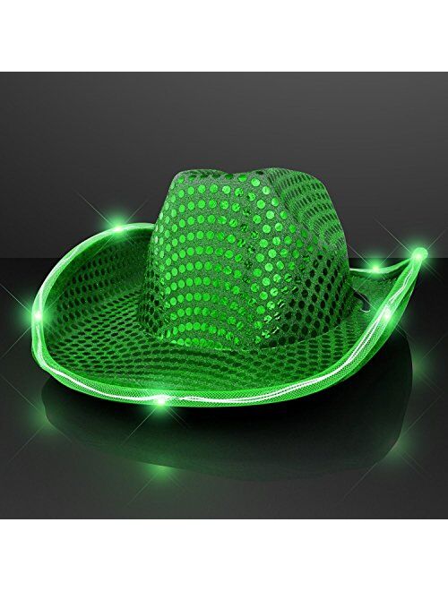 FlashingBlinkyLights Green Sequin Light Up LED Cowboy Hat