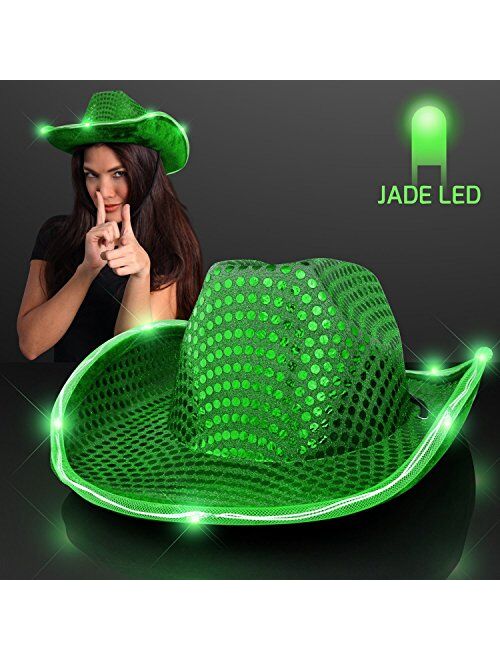 FlashingBlinkyLights Green Sequin Light Up LED Cowboy Hat