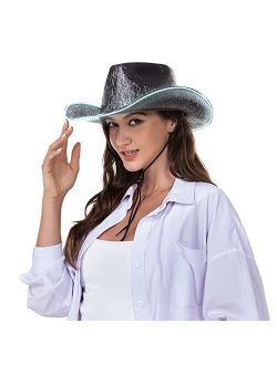 HSCTEK Light Up Holographic Space Cowboy Cowgirl Hat