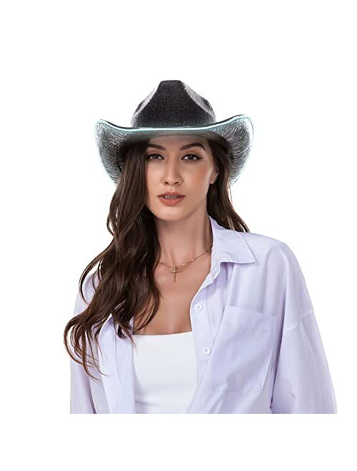 HSCTEK Light Up Holographic Space Cowboy Cowgirl Hat