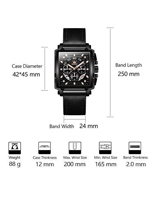 OLEVS Men's Casual Leather Watch, Big Face Chronograph Watch for Men, Fashion Easy to Read Dress Watch, 30M Waterproof Luminous Date Analog Quartz Watch for Men
