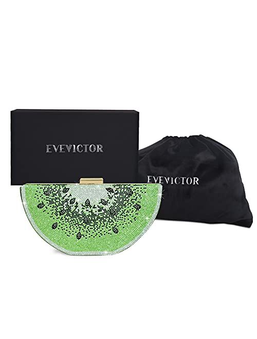 Evevictor Clutch Purse for Women, Crystal Evening Bag, Watermelon Shape Handbag, Rhinestone Money Hand Bag