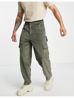 wide leg cargo pants in khaki cord