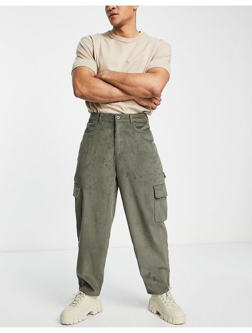 ASOS DESIGN wide leg cargo pants in khaki cord