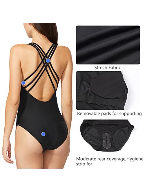 BALEAF Women's High Neck Backless One Swimsuits Athletic Training Padded Bathing Suits