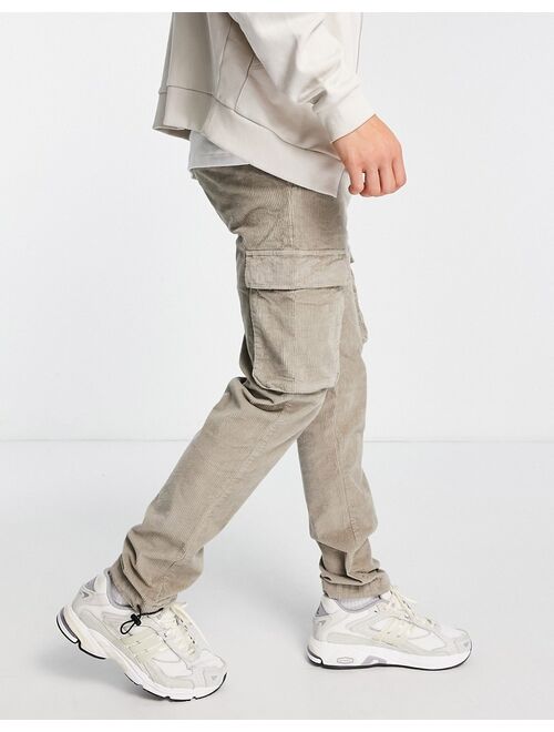 ASOS DESIGN slim corduroy pants with cargo pockets in beige