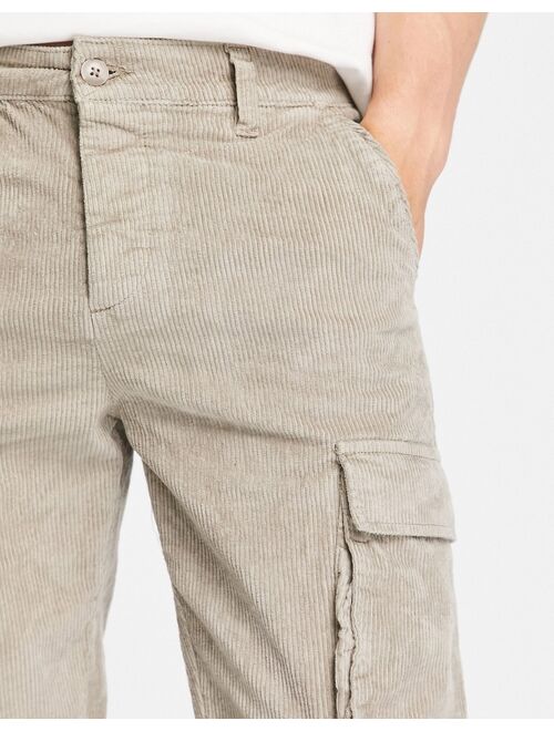 ASOS DESIGN slim corduroy pants with cargo pockets in beige