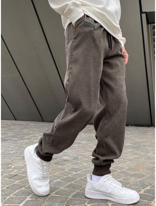 Shein Men Solid Drawstring Patched Jogger Pants