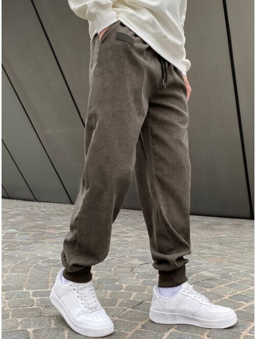Shein Men Solid Drawstring Patched Jogger Pants