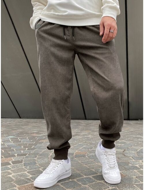 Shein Men Solid Drawstring Patched Jogger Pants