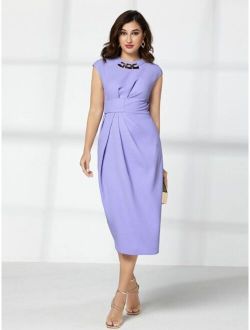 Modely Plicated Detail Round Neck Cap Sleeve Dress