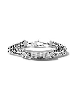 Mens Precisionist Stainless Steel Double-Chain Link with Knurled Texture ID Plaque Bracelet (Model J96B003M)
