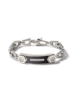 Mens Precisionist Stainless Steel Tuning Fork Chain Link ID Bracelet, White Diamond Accents ((Model J96B002M), Silver-Tone, Medium