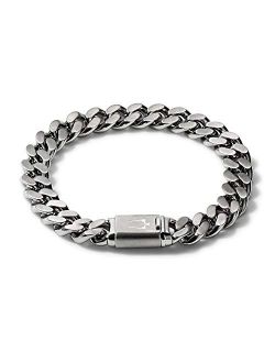 Mens Classic Stainless Steel Chain Link Bracelet with Brushed Signature Clasp (Model J96B016M), Silver-Tone