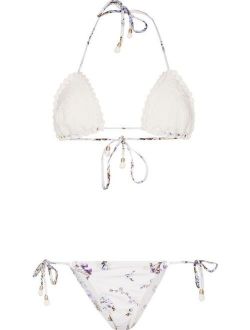 crochet floral-print bikini set
