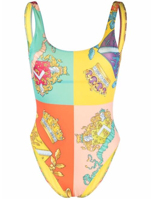 Versace crest-print panelled swimsuit
