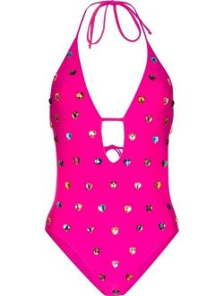 Oceanus crystal embellished cut-out swimsuit