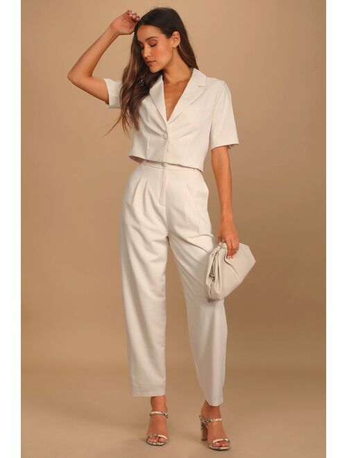 Lulus Posh Company Ivory Cropped Short Sleeve Blazer