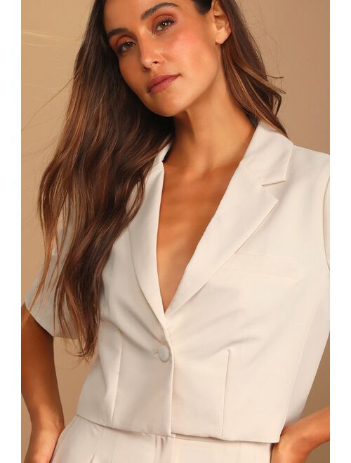 Lulus Posh Company Ivory Cropped Short Sleeve Blazer