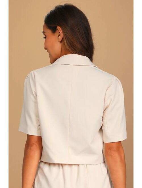 Lulus Posh Company Ivory Cropped Short Sleeve Blazer