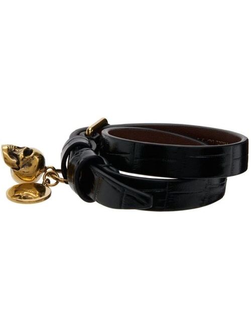 Alexander McQueen Black Croc Double Wrap Bracelet