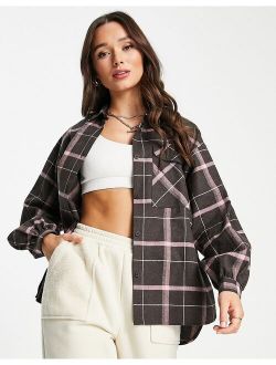 oversized shacket in chocolate check