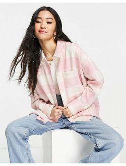 oversized shacket in pink & white check