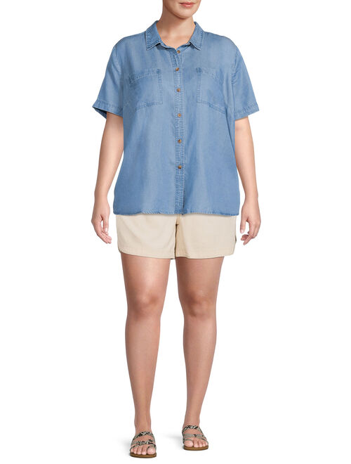Terra & Sky Women's Plus Size Button Front Camp Shirt
