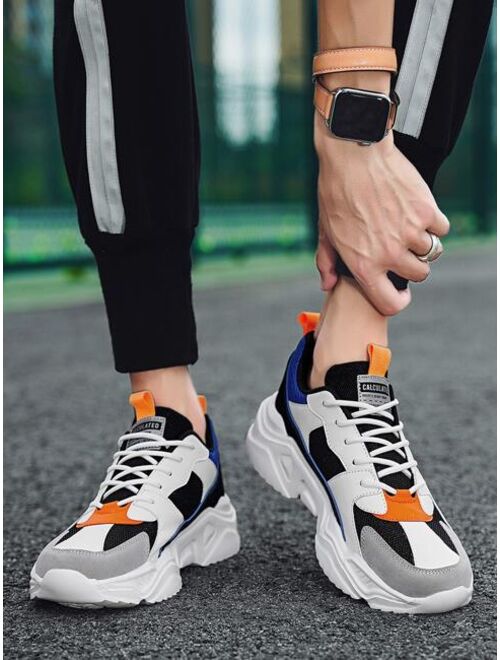 Shein Men Color Block Letter Patch Decor Lace-up Front Chunky Sneakers