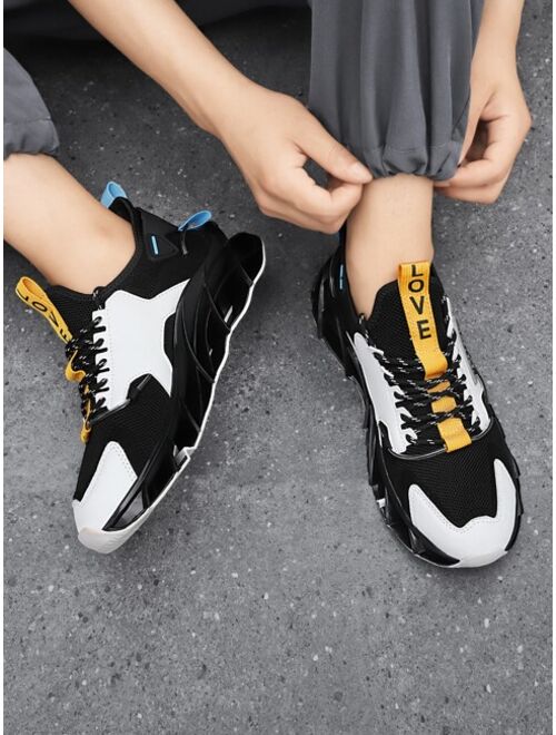 Shein Men Letter Graphic Color Block Lace-up Front Running Shoes