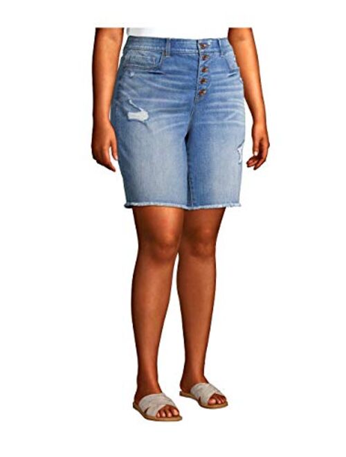 Terra & Sky Women's Plus Size 10 Inch Bermuda Short with 5 Button Fly