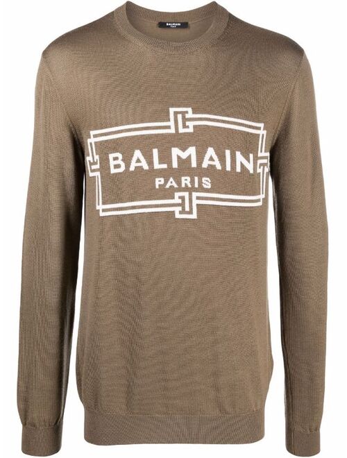 Balmain logo intarsia-knit round-neck jumper
