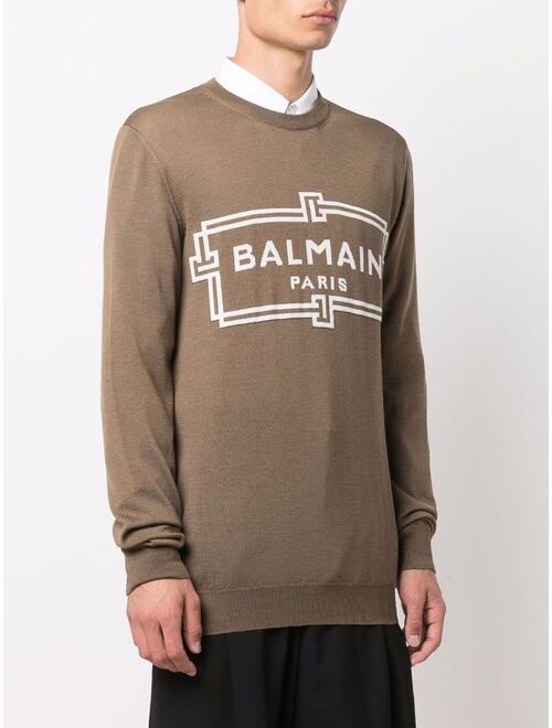 Balmain logo intarsia-knit round-neck jumper