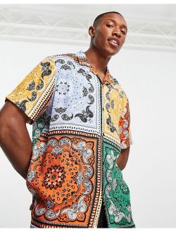 viscose revere shirt in multi color bandanaprint