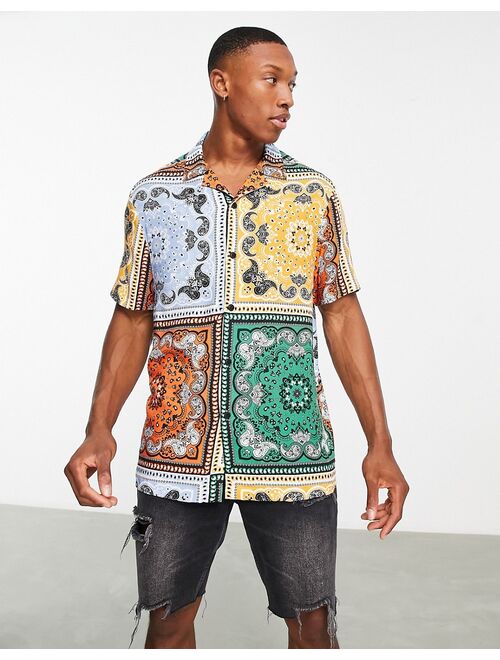 Topman viscose revere shirt in multi color bandanaprint