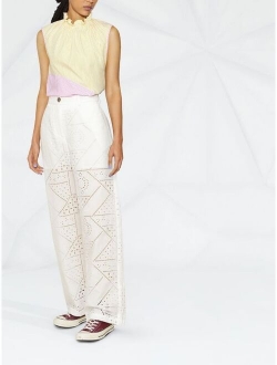 straight-leg broderie-anglaise trousers