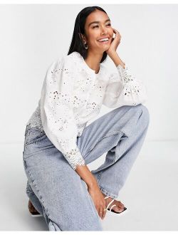 long sleeve blouse in delicate broderie