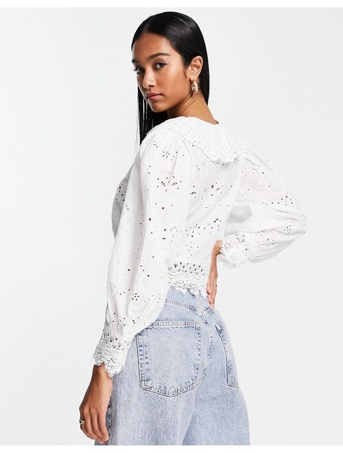 French Connection long sleeve blouse in delicate broderie