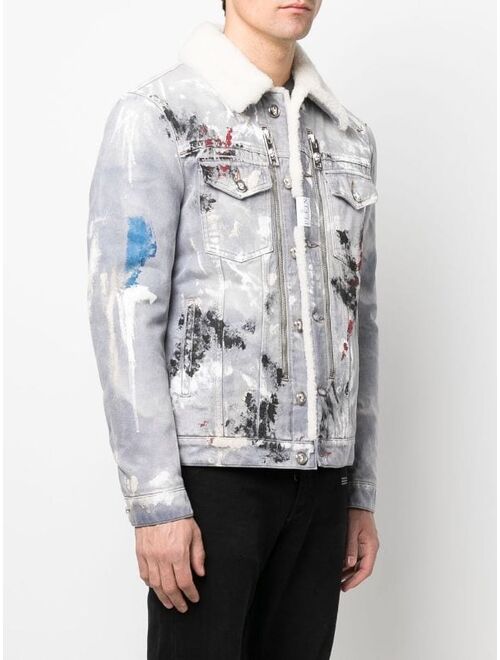 Philipp Plein painterly-print sherpa denim jacket