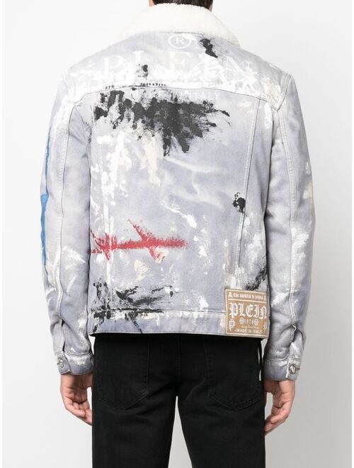 Philipp Plein painterly-print sherpa denim jacket
