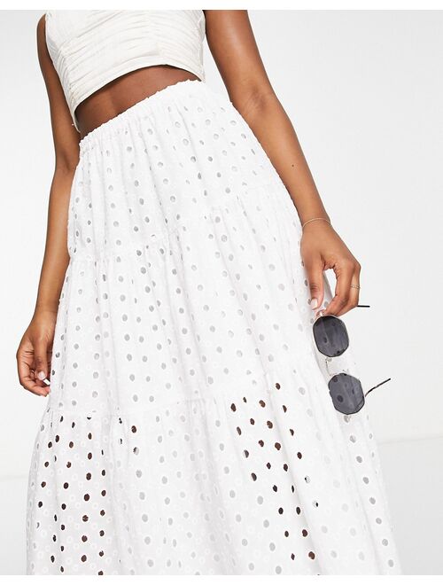 ASOS DESIGN eyelet tiered midi skirt in white