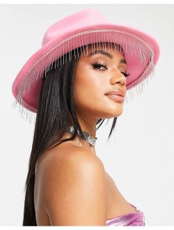 cowboy hat with fringe and size adjuster in pink