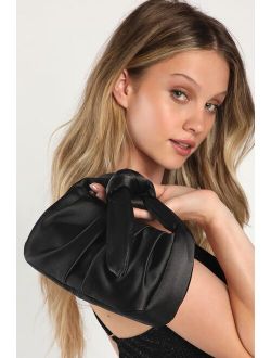 Essential Style Black Satin Knot Handle Clutch Bag