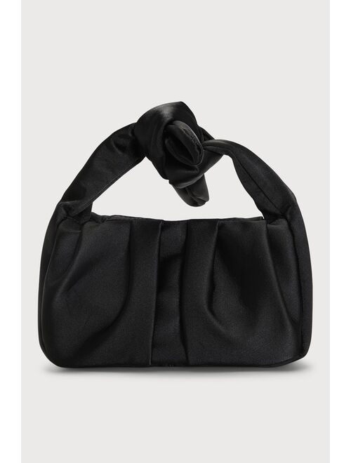 Lulus Essential Style Black Satin Knot Handle Clutch Bag