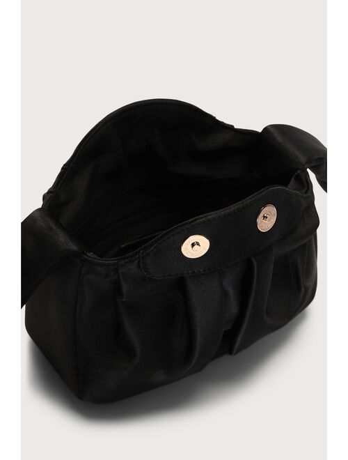 Lulus Essential Style Black Satin Knot Handle Clutch Bag